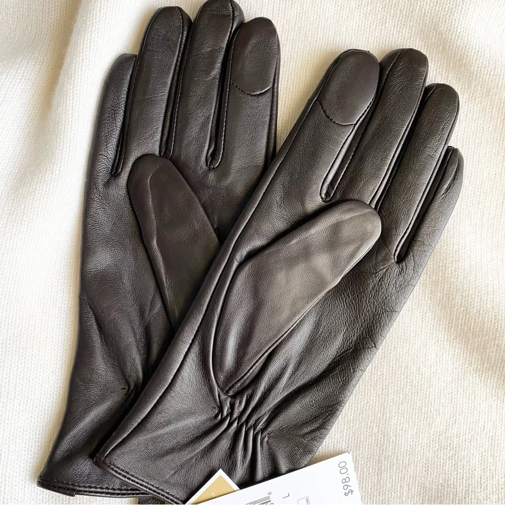 MICHAEL KORS GENUINE LEATHER GLOVES TECH TOUCH Dark Brown L